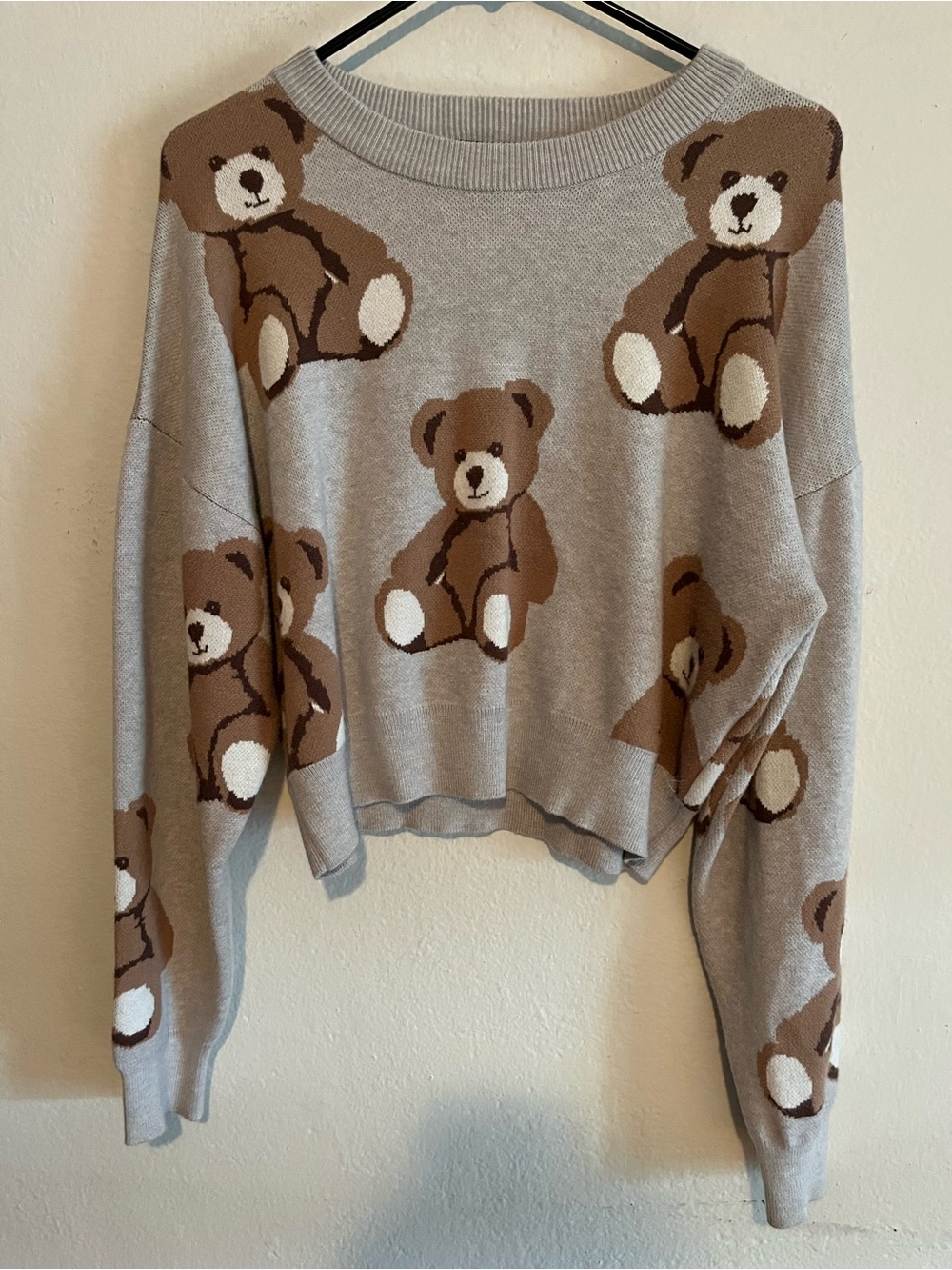 Streetwear Society Teddy Bear Print Mom Crop Sweater Large
